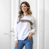 Mardi Gras Stripe Sequin Sweatshirt - White