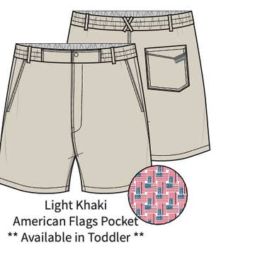 Youth Everyday Shorts- Khaki- American Flag Pockets