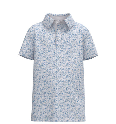 Muddy Mallard Youth Southern Shirt Co. Biggest Fan Printed Polo / Powder Blue $49.00