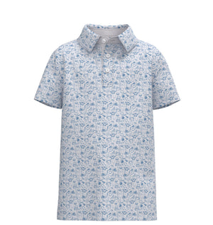 Muddy Mallard Youth Southern Shirt Co. Biggest Fan Printed Polo / Powder Blue $49.00