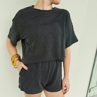 Ribbed Tee and Shorts Set - Carbon Gray