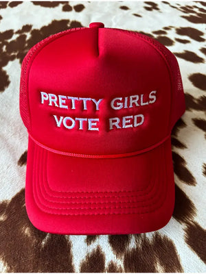 Pretty Girls Vote Red Embroidered Trucker Hat