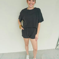 Ribbed Tee and Shorts Set - Carbon Gray