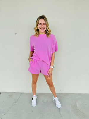 Ribbed Tee and Shorts Set - Pretty in Pink