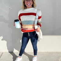 Colorblock Stripe Crew Neck Sweater