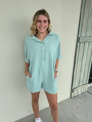 Half Button Collared Loose Romper - Keep it Classic