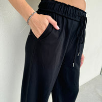 Elastic High Waist Drawstring Sweatpants - Black