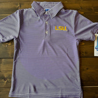 LSU Tigers Embroidered Purple Stripes Short Sleeve Polo Box Shirt - Youth