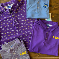 LSU Tigers Embroidered Purple Stripes Short Sleeve Polo Box Shirt - Youth