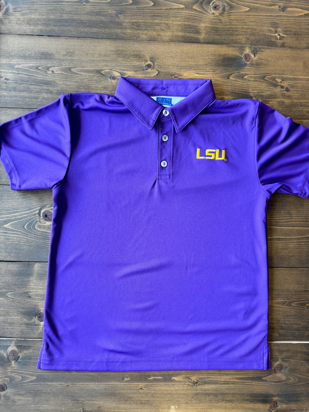 LSU Tigers Embroidered Solid Purple Short Sleeve Youth Polo Box Shirt - Youth