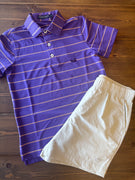 Southern Marsh - Youth Gridiron Stripe Polo - Purple/Yellow