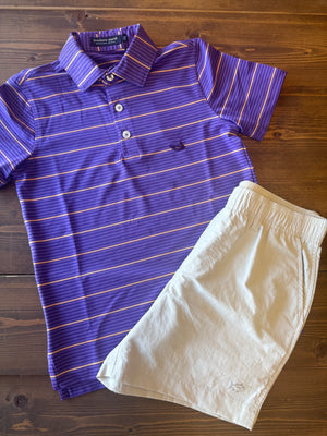 Southern Marsh - Youth Gridiron Stripe Polo - Purple/Yellow