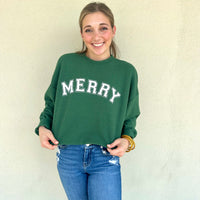 Southern Drifter- "Merry" Graphic Long-Sleeve Knitted Top - Green