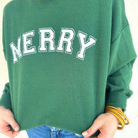 Southern Drifter- "Merry" Graphic Long-Sleeve Knitted Top - Green