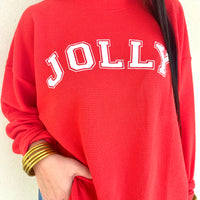 Southern Drifter- "Jolly" Graphic Long-Sleeve Knitted Top - Red