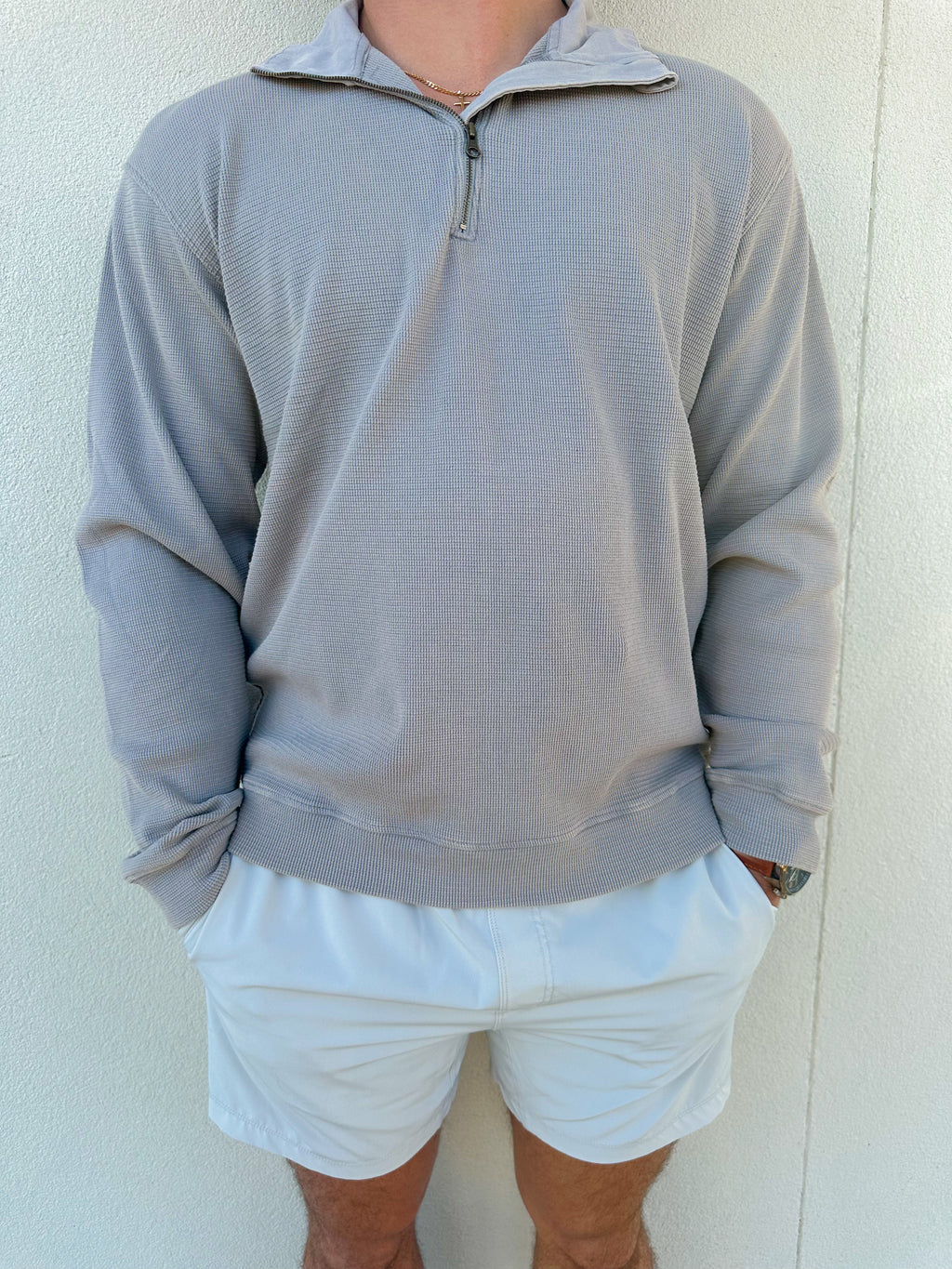 Southern Marsh - Copperton Waffle Vintage Pullover - Light Gray