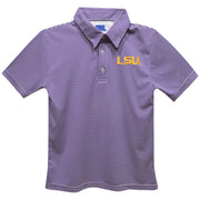 LSU Tigers Embroidered Purple Stripes Short Sleeve Polo Box Shirt - Youth