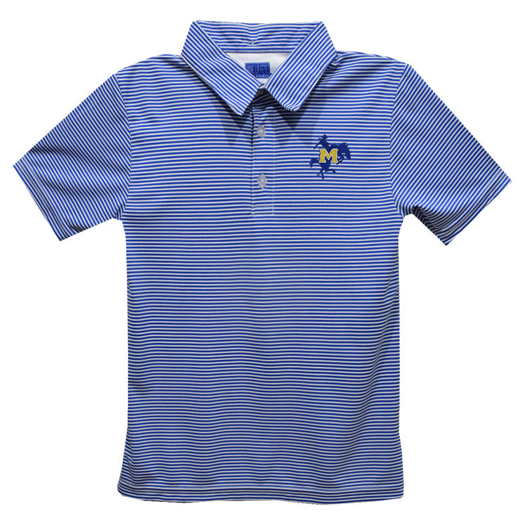 McNeese Cowboys Embroidered Blue Stripes Short Sleeve Polo Box Shirt - Youth