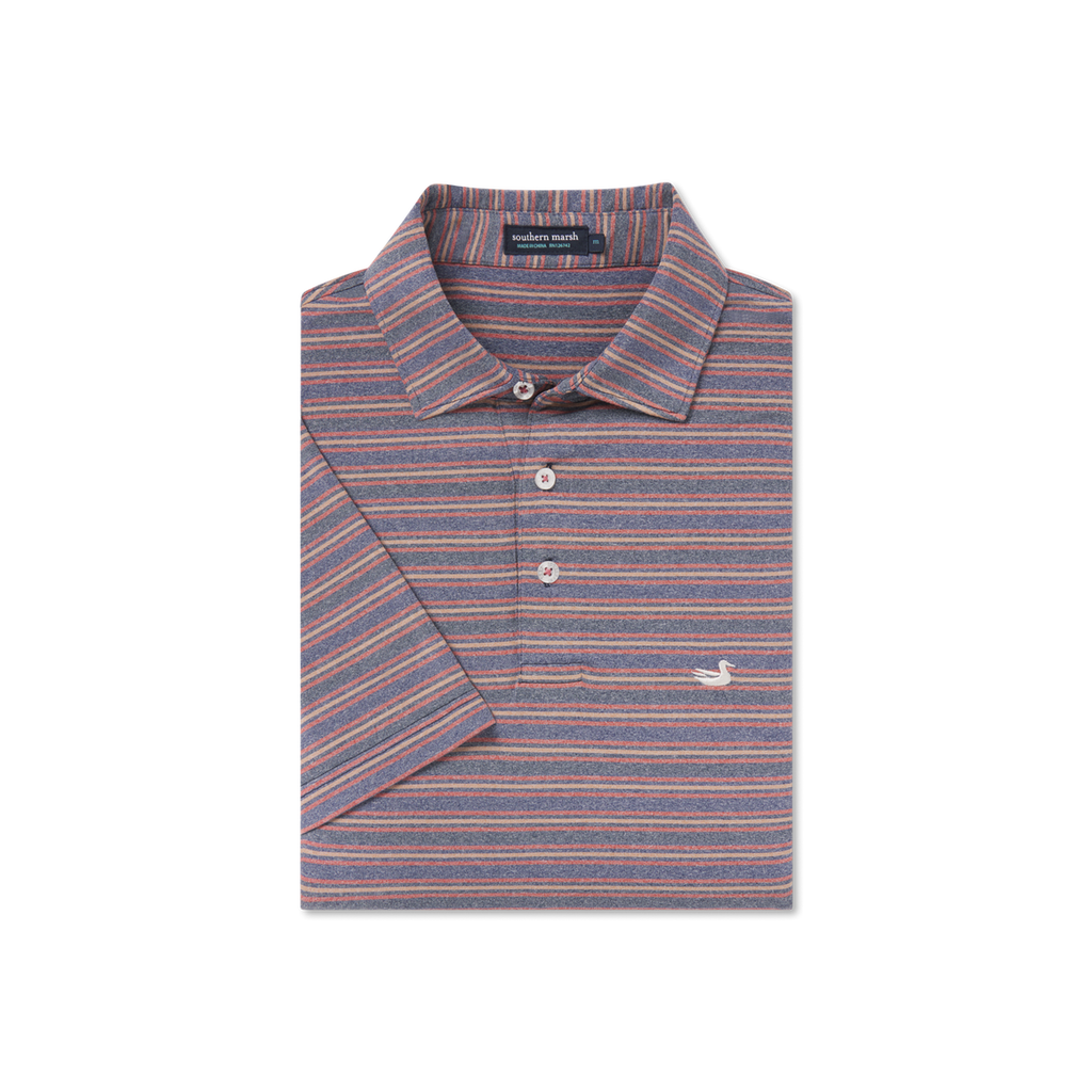 Southern Marsh - Maybourne Featherlight Stripe Polo - Navy/Red