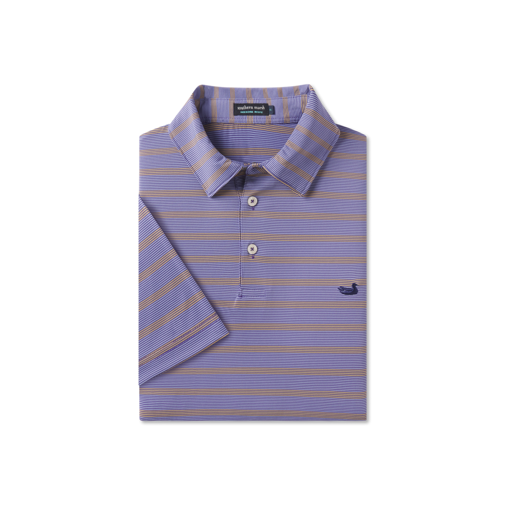Southern Marsh - Bermuda Performance Polo - Panama Stripe - Purple & Yellow
