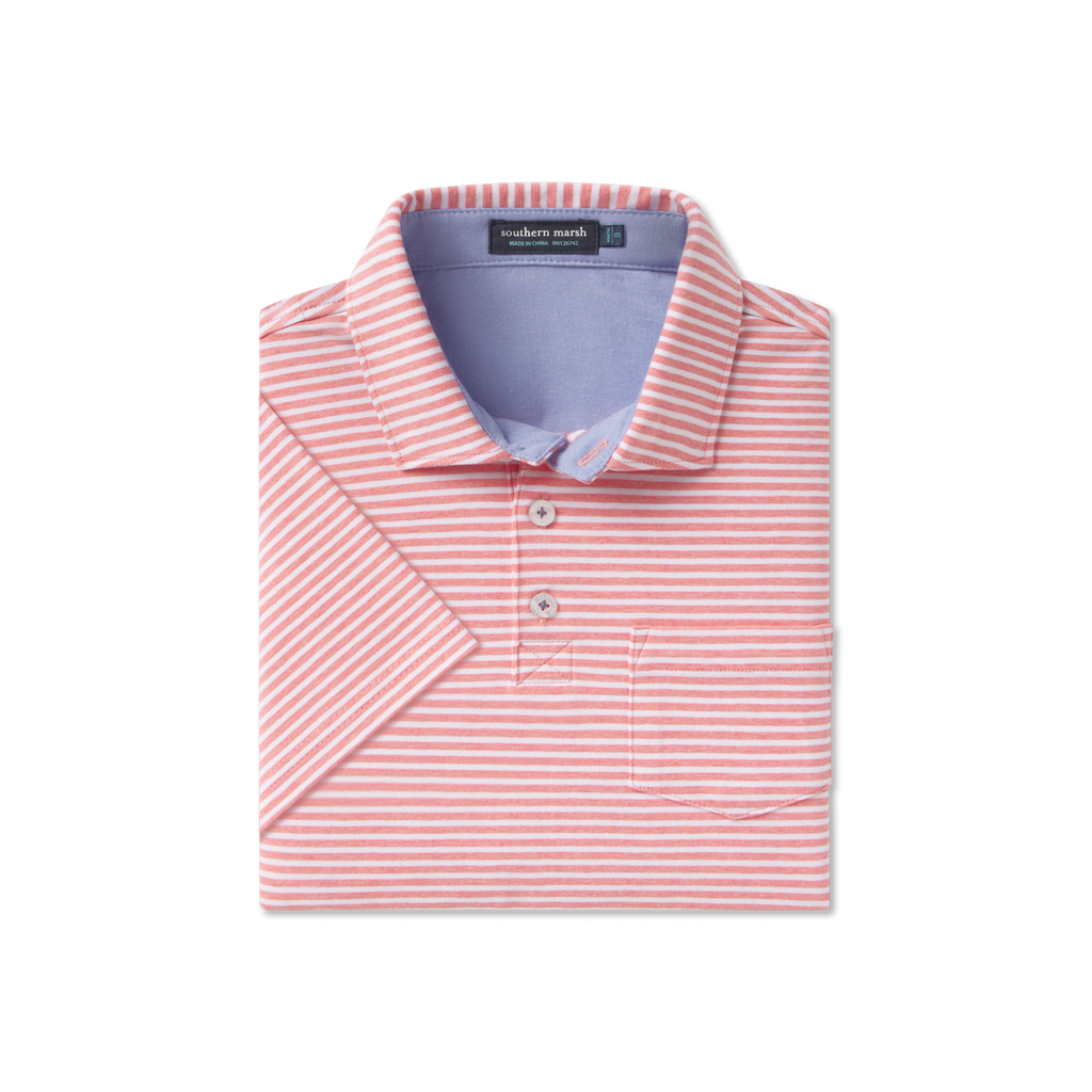 Southern Marsh - Nantucket Relaxed Polo - Coral Stripe