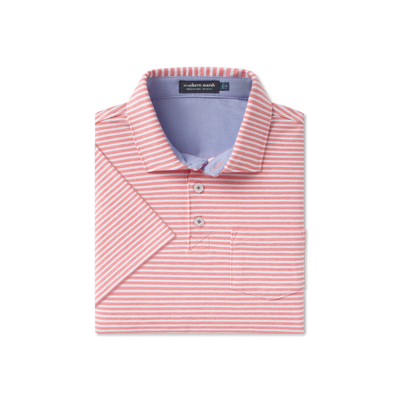 Southern Marsh - Nantucket Relaxed Polo - Coral Stripe