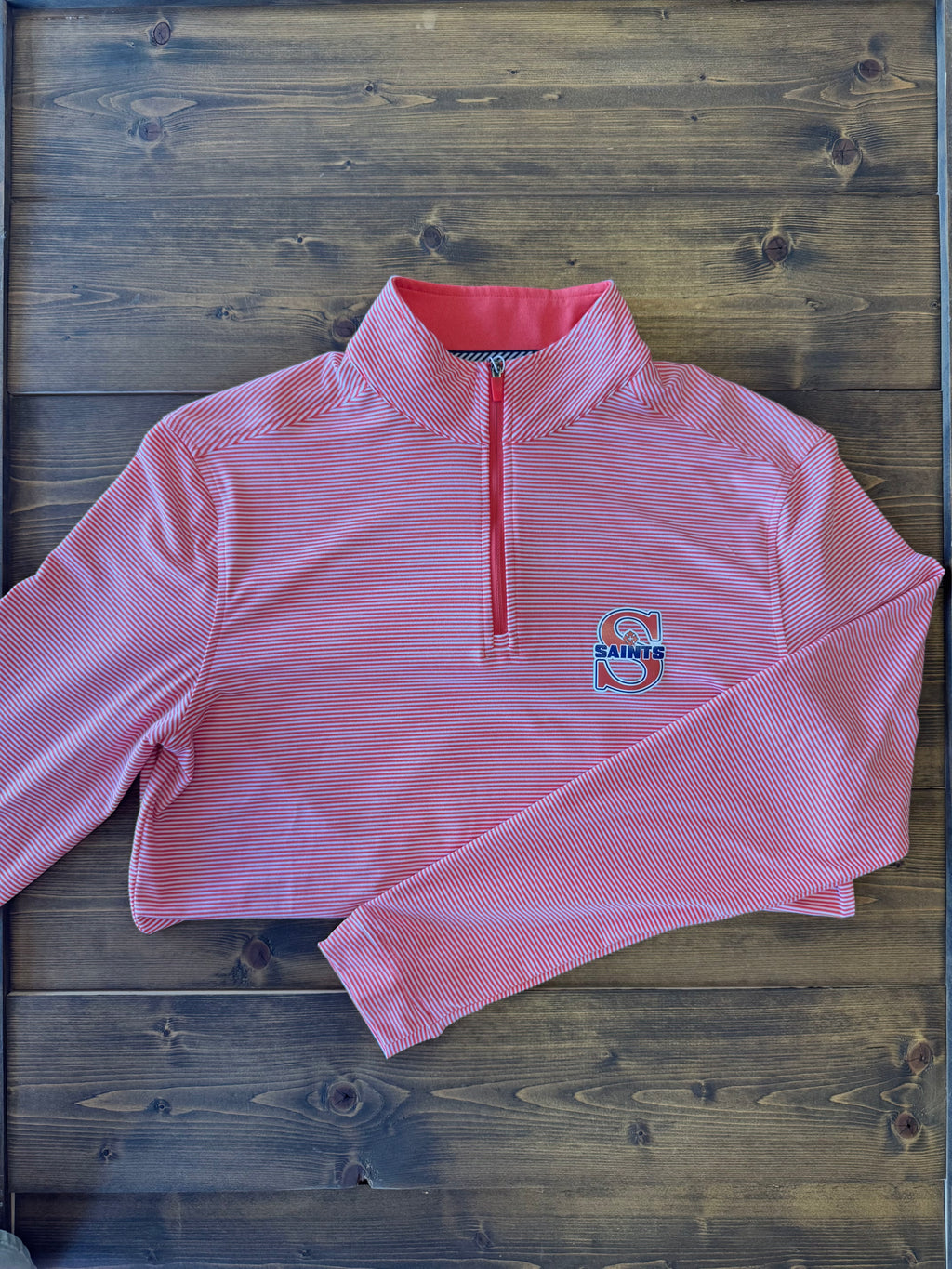 Southern Tide "Orange Saints" Cruiser Micro-Stripe Heather Quarter Zip