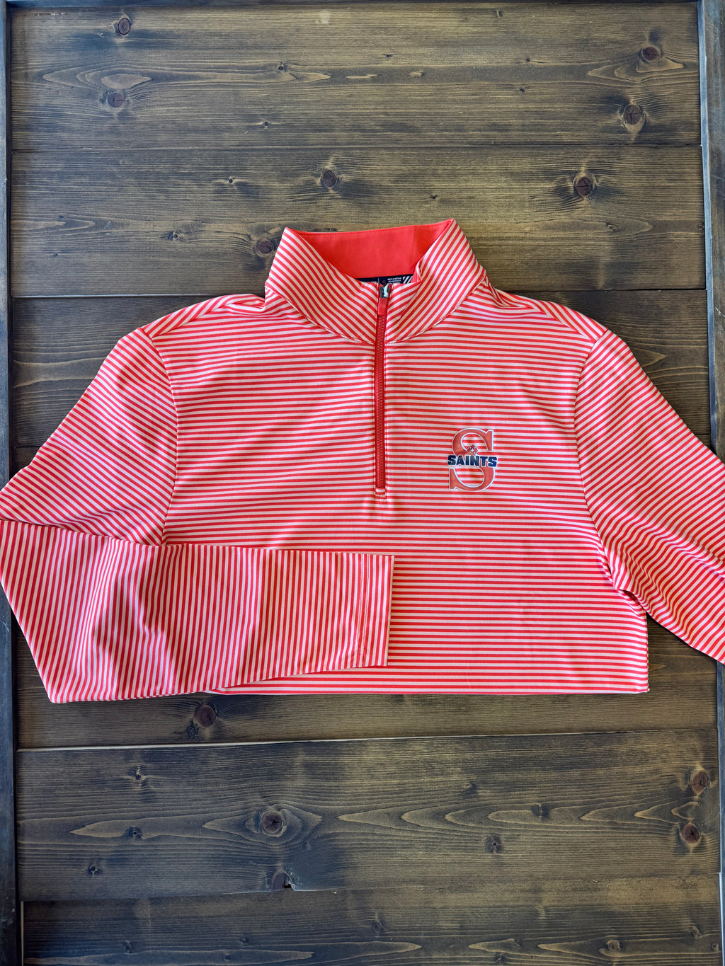 Southern Tide - "Orange Saints" Striped Performance Quarter Zip