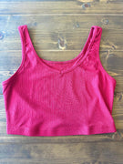 Ribbed Knit Sleeveless Crop Top  - Racing Red