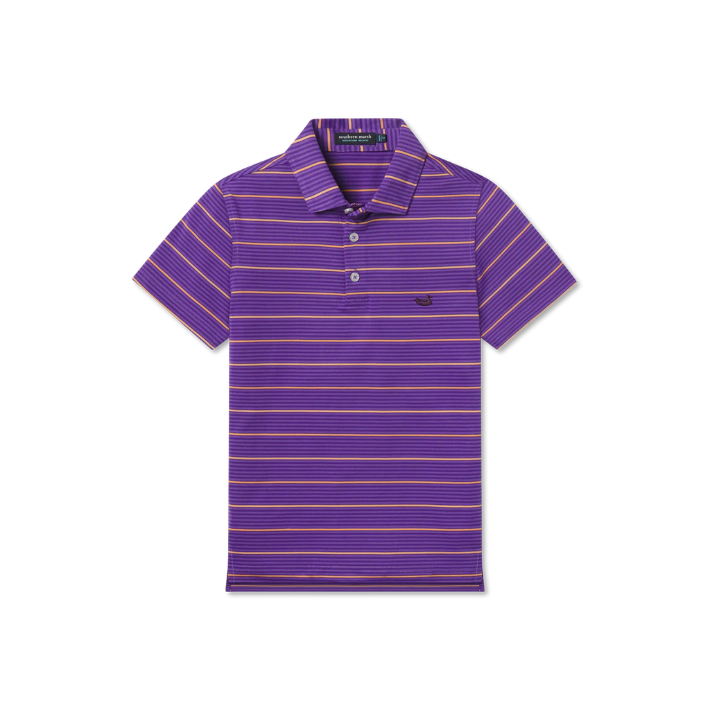 Southern Marsh - Gridiron Stripe Performance Polo - Purple/Yellow